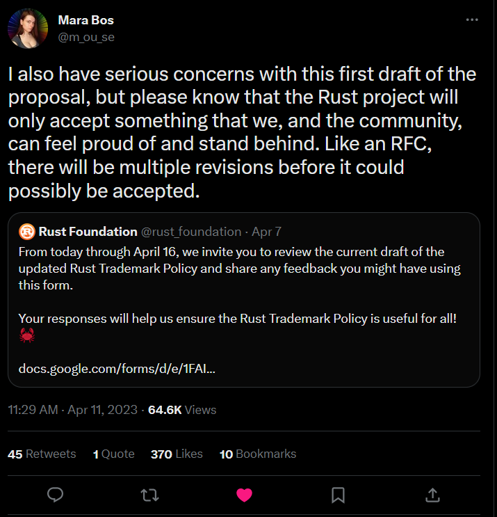 Some of the Rust contributors also tried to assure people that this is only a draft